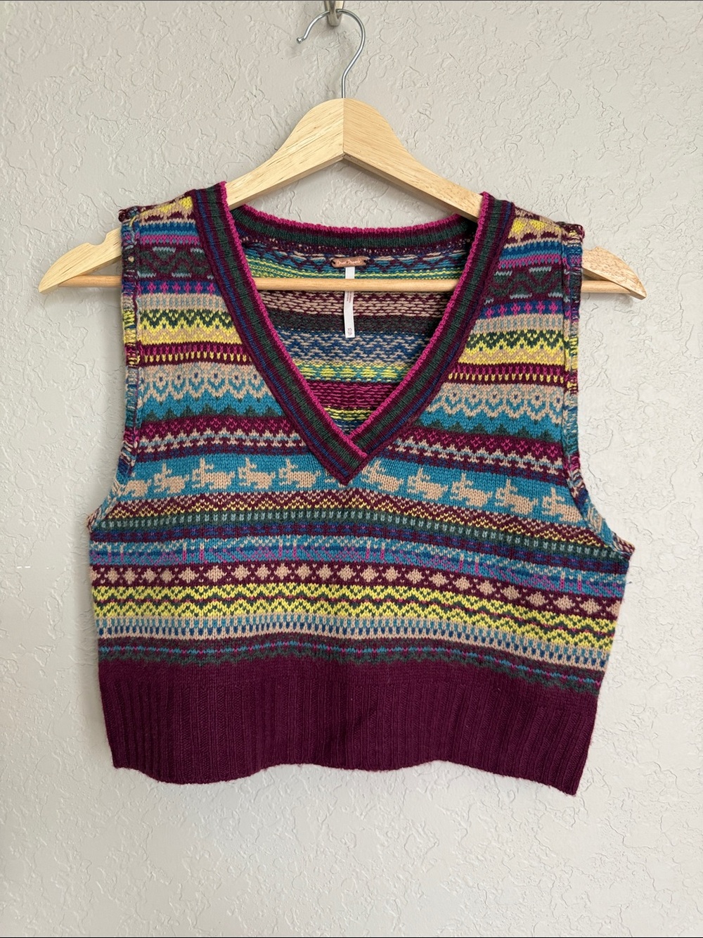 Free people Fran cropped Fair Isle V-Neck Sweater Vest - XS